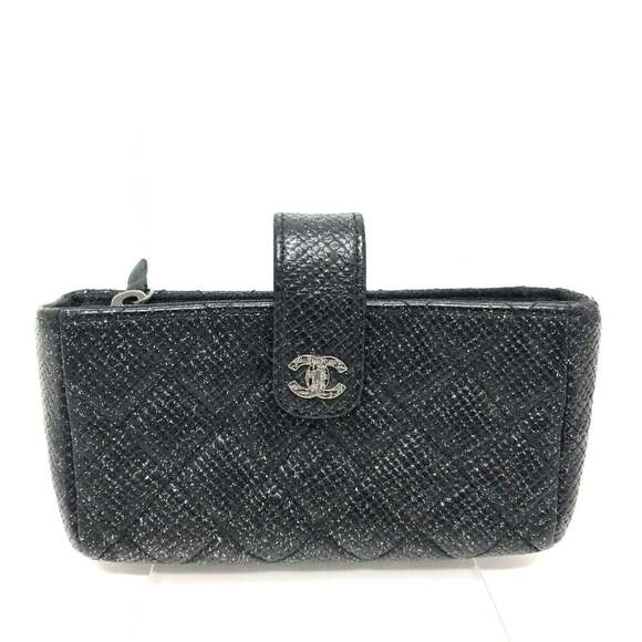 CHANEL Black Leather Logo Pouch
